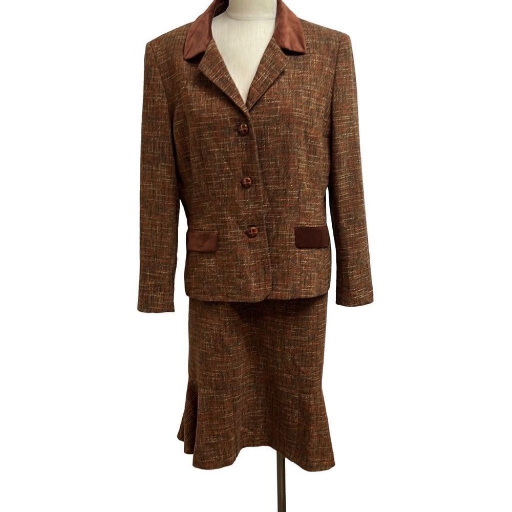 Collections by le Suit Brown Tweed Skirt Set Size 16